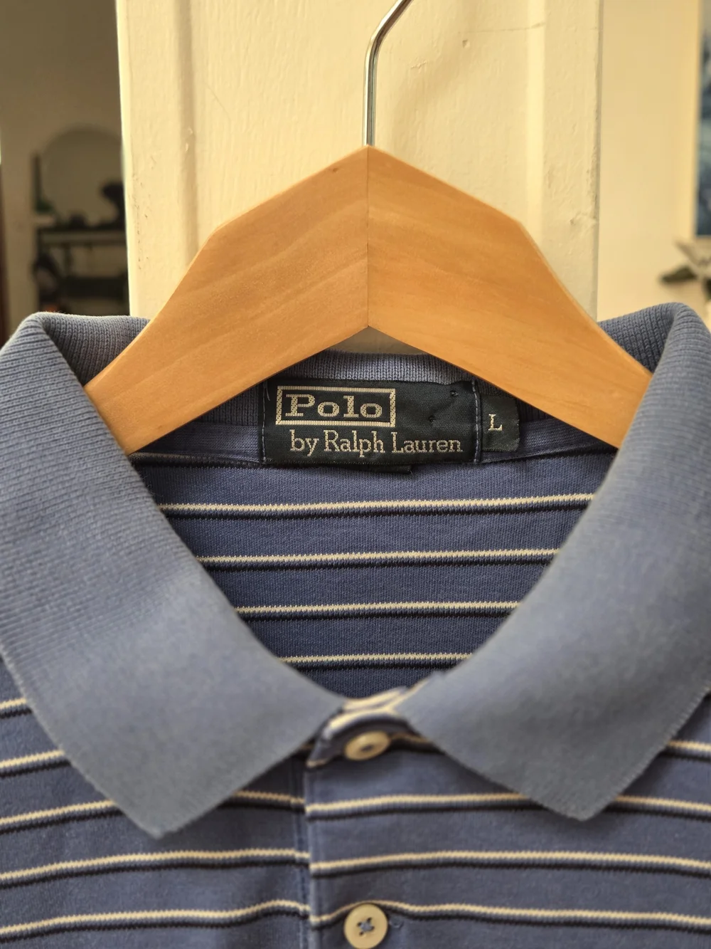 Polo by Ralph Lauren Men’s Light Blue Striped Polo Shirt Classic Fit (L)